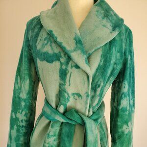 Calvin Klein long Wool Cashmere pea Coat Blue Green gray tie dyed small 4 6 med